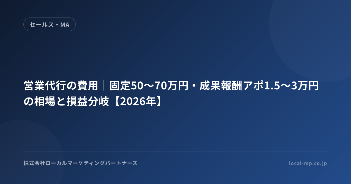 営業代行の費用｜固定50〜70万円・成果報酬アポ1.5〜3万円の相場と損益 